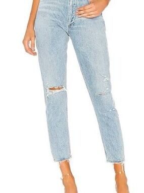 Agolde Light Blue Straight Leg Distressed Jeans